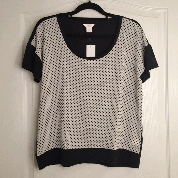 Joe Fresh Black White Polka Dot Blouse Sheer NEW - Picture 1 of 5